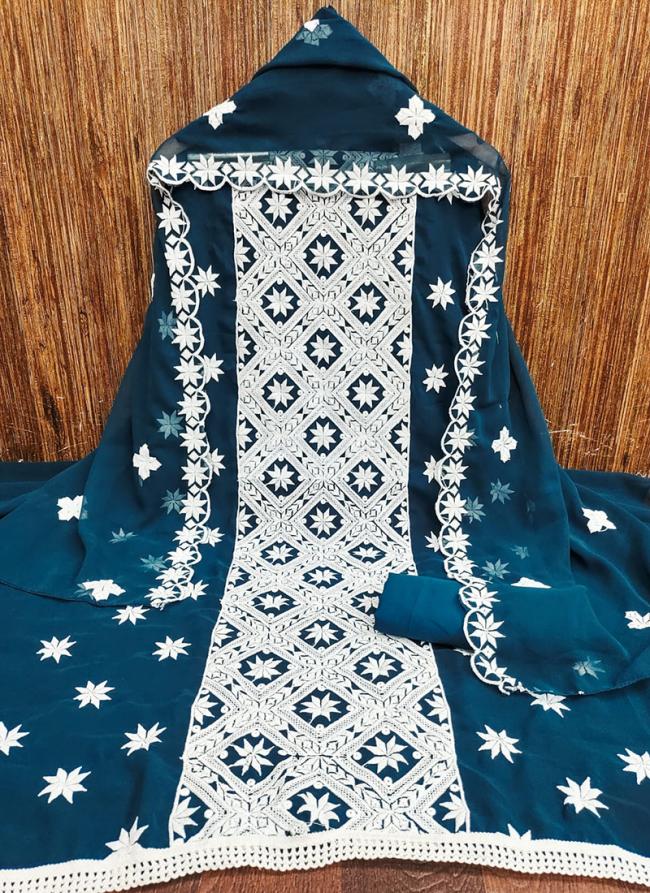 Georgette Blue Casual Wear Multi Work Dress Material